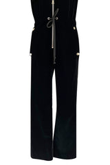 Brilliant 1971 Andre Courreges Black Velvet Jumpsuit w Silver Studs & Zip Front