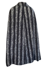 1960s La Mendola Grey Toned Feather Print Dress Cape & Turban Set