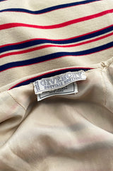 1970s Givenchy Taupe Red and Blue Striped Knit Jersey Pant & Top Set