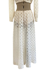 1960s Saks Fifth Avenue Ivory Lace Wide Legged Crop Pant & Matching Crop Top