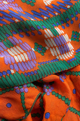 Numbered 1970s Lanvin Couture Fine & Light Silk Crepe Chiffon Printed Orange Sun Dress
