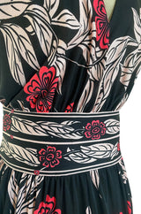 1960s Emilio Pucci Pink & Black Floral Printed Silk Jersey Halter Dress w Open Back