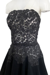 Rare c.1947 Nina Ricci Early Haute Couture Strapless Black Lace & Silk Taffeta Dress