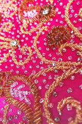 1960s Malcolm Starr Vibrant Pink Silk Satin Dress w Beaded Bodice