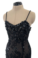 Superb 1970s Christian Dior by Marc Bohan Demi-Couture Net Lace Dress w Elaborate Beading