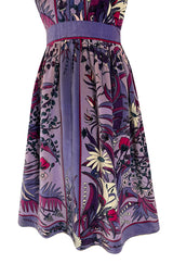 Prettiest 1960s Bessi Dusty Purple & Pink Floral Print Velvet Dress