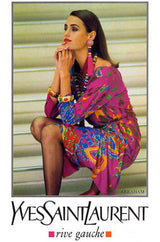 Spring 1991 Yves Saint Laurent Runway & Ad Campaign Printed Draped Dress