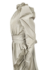 Runway 1981 Christian Dior by Marc Bohan Grey Silk Taffeta Ruffle Dress