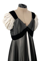 Stunning Spring 1986 Jacqueline de Ribes Black & Ivory Bias Cut Silk Chiffon Dress