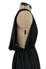 Iconic 1970s Halston Jersey Side & Front Plunging Black Jersey Jumpsuit