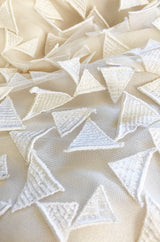 1970s Stavropoulos White Applique & Ivory Net Full Length Sheath Dress