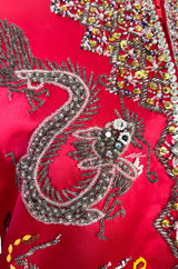 Fabulous 1960s Extensively Beaded & Sequin Front Zip Red Silk Satin Asian Jacket