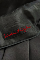 Minimalist 1960s Pauline Trigere Black Silk Satin Dress w Squared Off Neckline