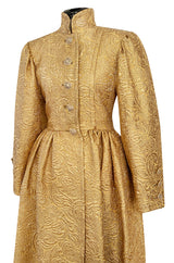 Extraordinary Fall 1991 Yves Saint Laurent Well Documented Gold Brocade Coat W Jewel Buttons