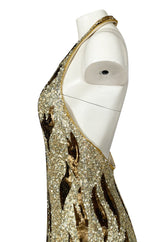 1970s Jean Louis Scherrer Gold & Copper Densely Sequinned Flame Dress