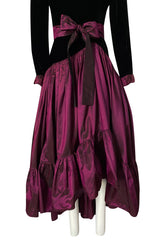 Fall 1980 Yves Saint Laurent Silk Taffeta & Velvet Dress w Asymmetrical Hem