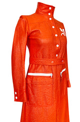 Iconic 1960s Andres Courreges Bright Orange  & White Vinyl Coat or Dress