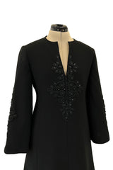 Gorgeous 1960s Alberto Fabiani Roma Black Dress w Elaborate Beaded Cord Detail