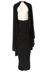 c.1981 Bill Tice Multiple Ways To Wear Black Jersey One Shoulder Dress