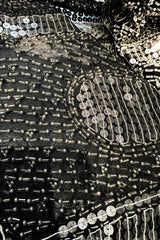 Sparkly Spring 1981 Halston Silver Sequin & Beaded Black Silk Chiffon Jacket