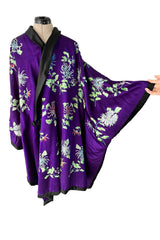 Outstanding 1920s Brilliant Floral Embroidered Rich Purple Silk Cape Cut Flapper Coat