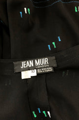 1970s Jean Muir Printed Jersey Dress w Incredible Art Deco Buttons