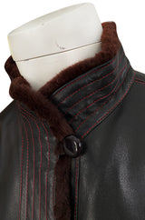 Documented Fall 1976 Yves Saint Laurent Russian Collection Leather Coat w Sheared Sheepskin Trim
