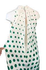 c.1972 Pauline Trigere Graduated Green Dots on Bias Cut Silk Dress