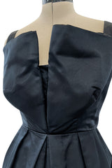 Prettiest 1950s Marshall Field Black Silk Cocktail Dress w Unusual Bodice Detailing