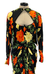 Superb 1957 James Galanos Oversized Floral Print Silk Dress w Matching Jacket