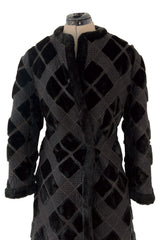 Fantastic 1970s Givenchy Top Stitched & Pacthwork Mixed with Faux Fur Deep Brown Coat