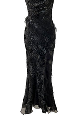 Mid-2000s Christian Dior by John Galliano Metallic Eyelash Lame Bias Cut Silk Chiffon Dress