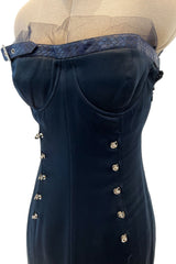 Sexy Spring 2001 Christian Dior by John Galliano Strapless Blue Dress w Leg Garter Strap