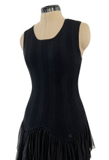 Cruise 2002 Chanel by Karl Lagerfel Cashmere Knit Dress w Silk Chiffon Ribbon Skirt
