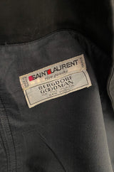 Spring 1985 Yves Saint Laurent Black Cotton Button Front Strapless Mini Dress w Pockets