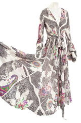 Spring 2005 Etro Runway Black & White Printed Flowing Silk Chiffon Dress w Huge Sleeves