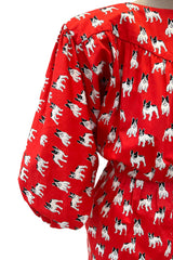 Iconic Spring 1987 Yves Saint Laurent Runway French Bulldog Printed Red Dress