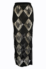 1980s Unlabeled Chanel Haute Couture Black Velvet Tabard w Silk Chiffon & Lace Under Skirt