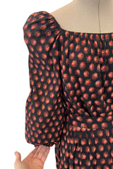Incredible 1970s Givenchy Demi-Couture Pinecone Print Ruffle Skirt & Peaked Shoulder Top Set