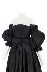 Important Fall 1959 Christian Dior by YSL Couture Black Silk Tafetta & Chantilly Lace Dress w Pouf Sleeves