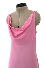 1970s John Kloss for Cira Pink Nylon Jersey Lingerie Dress w Draped Neckline