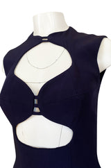 1990s Sophie Sitbon Minimalist Deep Blue Front Cut Out Bralette Dress