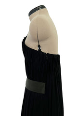 Fabulous Late 1970s James Galanos Intricate Flute Pleated Black Silk Jersey One Shoulder Dress