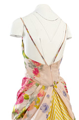 Exceptional Spring 1995 Bill Blass Runway & Book Piece Floral Silk Taffeta & Gingham Dress