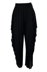 1970s Holly's Harp Black Jersey Ruffled Edge Pant & V Front Top Set