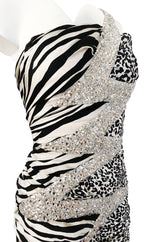 Fall 2008 Balmain by Christophe Decarnin Runway Zebra & Leopard Print Dress w Crystal Bolt