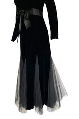 Exquisite Fall 2000 Yves Saint Laurent Haute Couture Velvet Dress w Net Inset Panels