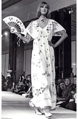 c.1974 Karl Lagerfeld for Chloe Blue Floral Print Silk Print Dress & Capelet