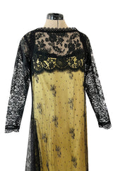 Fall 1997 Christian Lacroix Runway Black Lace Over Dress w a Slinky Silk Underdress