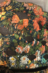 1960s Mignon Densely Embroidered on Brown Silk Chiffon Dress